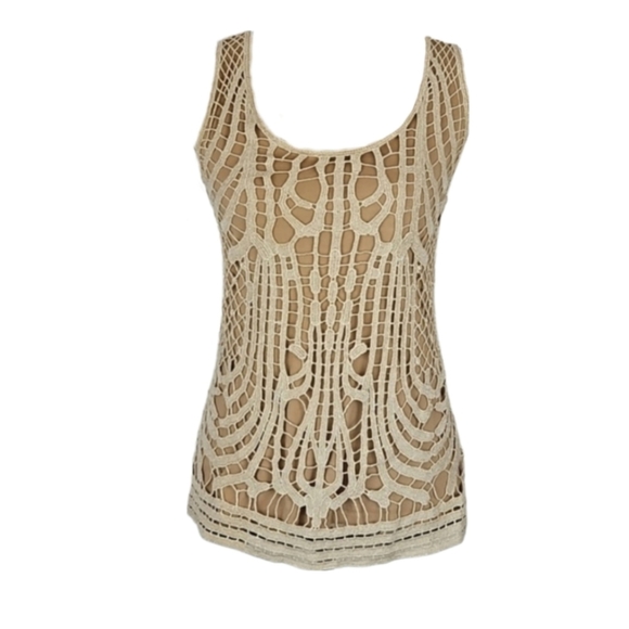 Vintage Tops - Vintage Metallic Gold Tan Lace Soft Modal Going Out Tank Top